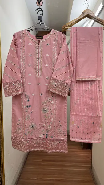 Pakistani Original Hayat Stitched Cotton 3Pcs _ Pink 